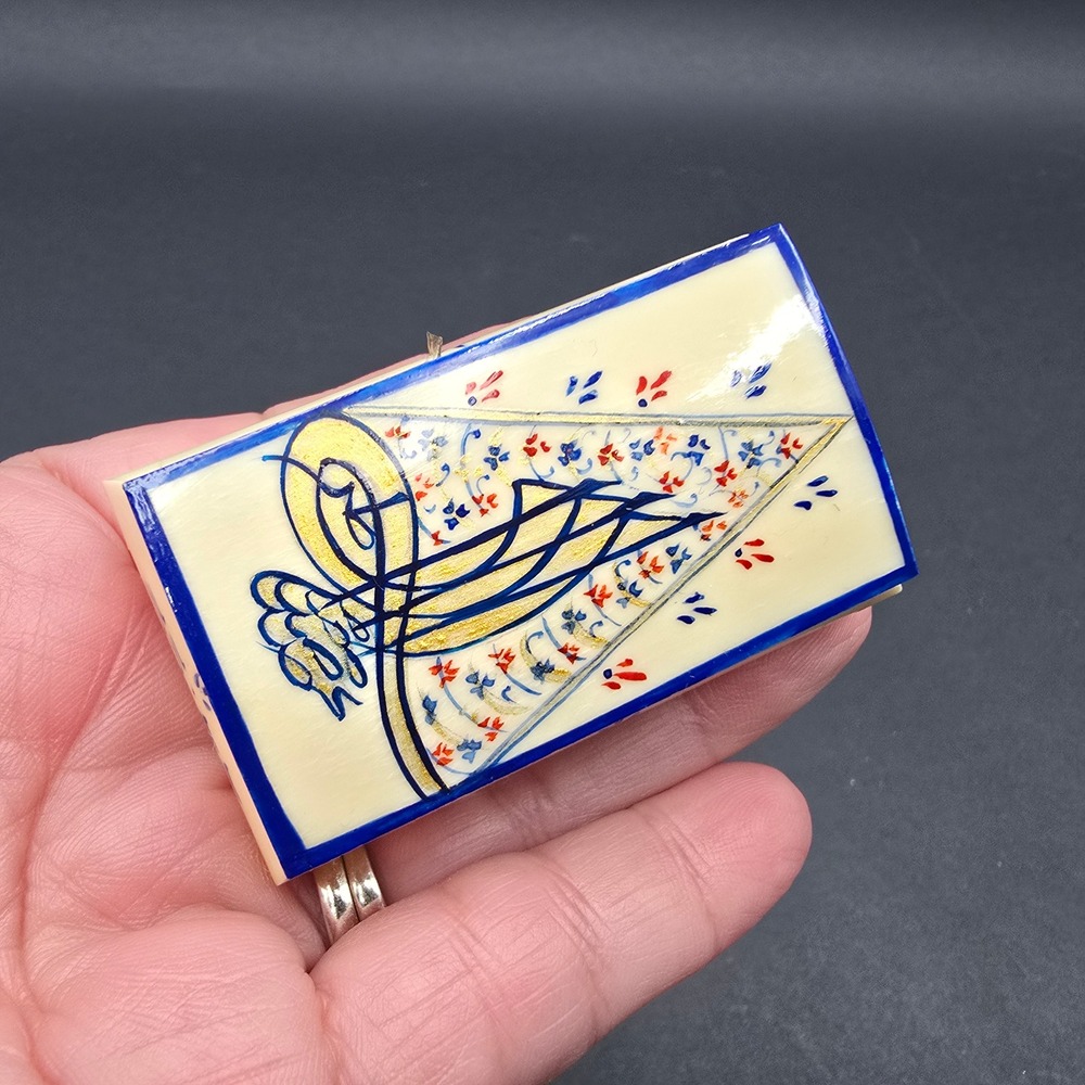 Süar Turkish Trinket Box Hand Carved Painted Tugra Sultan Signature Turkiye